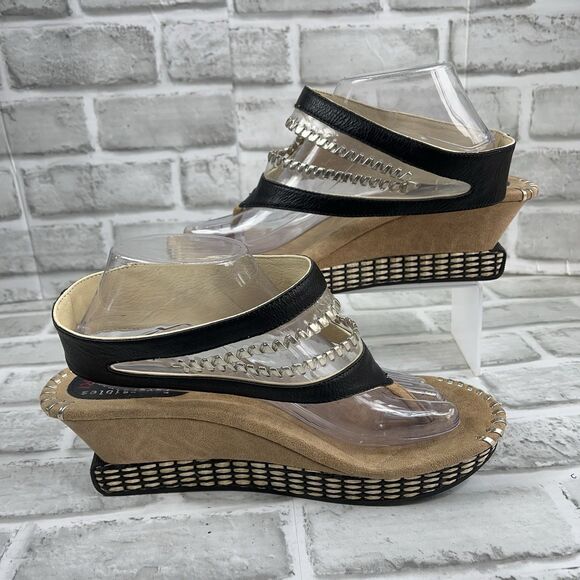 Modzori Reversible Tita 4 Women's Size 10 Black and Silver Wedge 2 in 1 Sandals - Picture 2 of 14